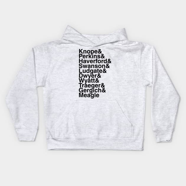 Parks and Rec helvetica list Kids Hoodie by DennisMcCarson